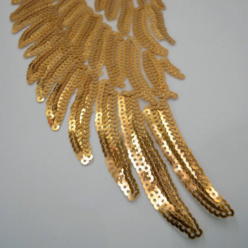 FEEPOP 1Pair Fashion Gold/Silver Angel Wings Sequins Patches for Clothing Iron-on Embroidered Patch Motif Applique DIY Xmas Accessories(5.5X12inch) (Gold) - Image 4